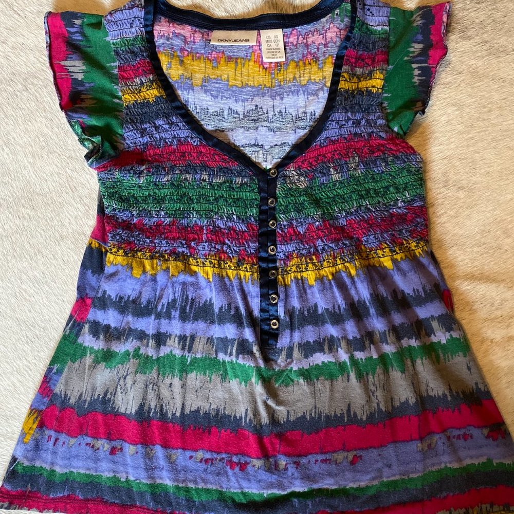DKNY Jeans Flowy Boho Tie Dye Top